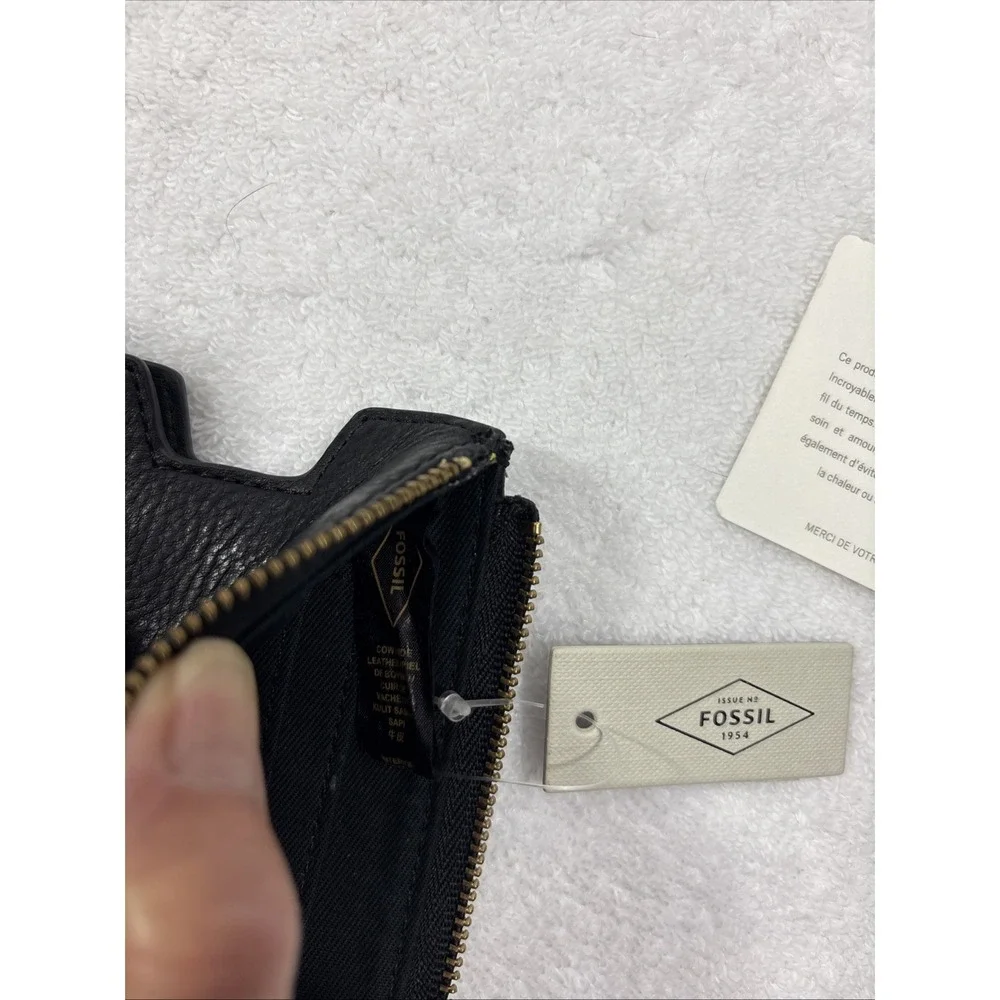 Fossil Phone Slide Black Leather Zip Wallet NWT SL7316001